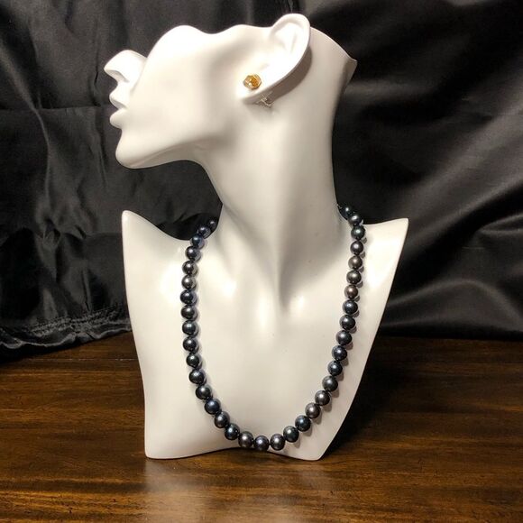 Hand Knotted PEACOCK PEARLS w Sterling Silver Lobster Claw Clasp 18 inches long - Picture 15 of 17